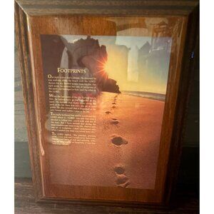 Foot Prints In The Sand Poem On Wood With Clear Coating  # 3271